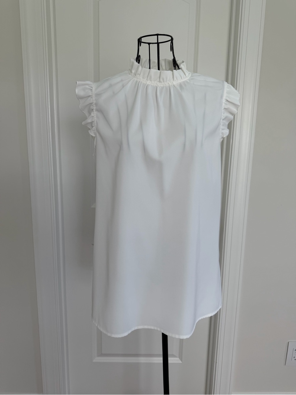 Sleeveless Ruffle Mock-Neck Top - White